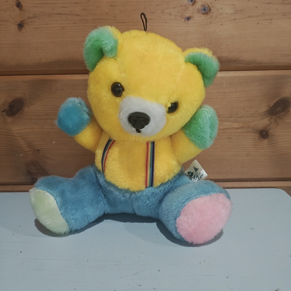 Vintage Liberty Toy Co Stuffed Multicolored Bear 11" Sitting Korea Rare‎ HTF D31
